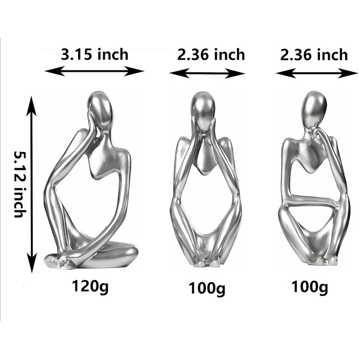 И мислитель статуї прикраса, абстрактна статуя смола скульптура фігури мислитель прикраса вітальні книжкова полиця спальня офіс срібло, 3 шт.