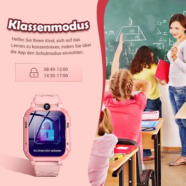 Розумний годинник Blackview Kids, слот для SIM-картки, LBSWiFiGPS-трекер, функція 4G, екстрений виклик SOS, телефонні дзвінки, відеодзвінки, голосовий чат, SMS, шкільний режим, дитячий годинник для дівчаток та хлопчиків, 4G - персиково-рожевий