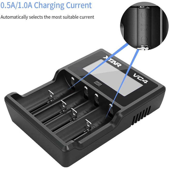 Зарядний пристрій 18650, 4 слоти. Швидкий зарядний пристрій 18650 з РК-дисплеєм, для літієвих акумуляторів-ліхтариків, що перезаряджаються, Ni-MH Ni-Cd AA AAA 10440 26650 14500 16340 18560 25500