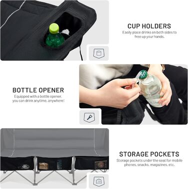 Складаний кемпінговий стілець TIMBER RIDGE для 2 осіб, велика ширина 160 см, диван XXL для кемпінгу, вантажопідйомність 320 кг, складний стілець для 2-місного кемпінгу з великими боковими кишенями, висока спинка для саду на свіжому повітрі, балкон, викори