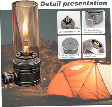 Портативний газовий ліхтар, металевий, для кемпінгу, з термостійким, регульованим скляним клапаном для походів