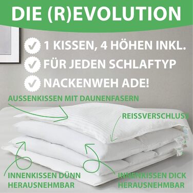 Подушка преміум-класу Welldora 80x80 см, регульована по висоті 100 пухові волокна та пір&39я Ергономічні інновації регулюється від жорсткої до м&39якої Подушка медично протестована, сертифікована Oeko-Tex у Німеччині 80 x 80 см