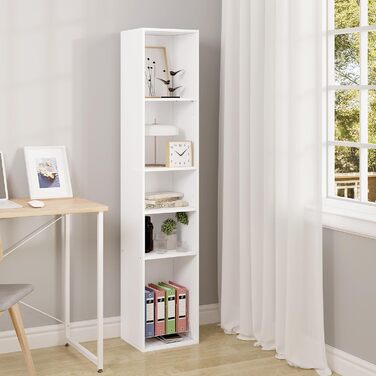 Книжкова полиця WOLTU, відкрита полиця з 5 кубиками, кубічна полиця, роздільник кімнати, полиця для документів, вузька полиця для зберігання, для вітальні, офісу, виготовлена з деревного матеріалу, біла, 30x1526 см, SK034ws 5 полиць (26Г x 30Ш x 151В см) 