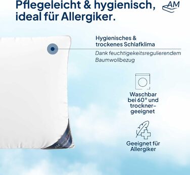 Пухова подушка 80x80 - Зроблено в Німеччині, 3-камерна подушка 80x80 см - зовнішня камера зі 100 пуху - пір&39яна подушка 80 x 80 см, підходить для алергіків - подушка 80x80, наповнювач з пуху та пера, 80 x 80 см