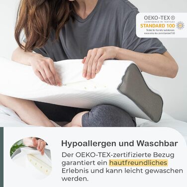 Ортопедична подушка для шиї COMFYCENTRE з піни з ефектом пам&39яті 40x60 см - Ергономічна подушка - Подушка для сну на боці - Подушка для підтримки шиї - Ідеально підходить для болю в шиї, мігрені та хропіння