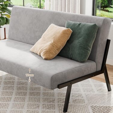 Двомісний диван Dripex, сучасний тканинний диван з металевим каркасом, диван-ліжко зі спинкою, двоспальний диван для вітальні/спальні, вантажопідйомність 150 кг, 112 x 75 x 68 см, сірий