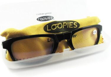Окуляри для читання Loopies високої якості магнітні унісекс, регульовані, складні та з переднім підключенням зі зручною та гнучкою петлею для шиї. Поставляється з безкоштовним чохлом і ганчіркою для чищення - чорний