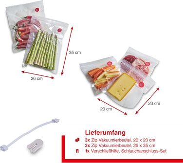 Стартовий набір Solis з пакетами для вакуумного пакування Zip, 7 шт. 5 пакетів з термозбіжною плівкою, комплект з'єднань шлангів для вакуумного пакувальника/вакуумного пакувальника, допоміжний засіб для герметизації