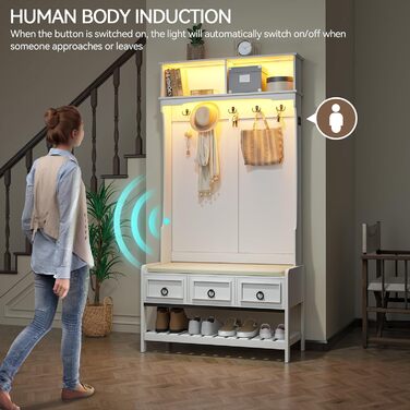 Вішалка для одягу з тумбою для взуття, окремо стояче дерево для передпокою 170 см з лавкою, висувними ящиками, вхідна лавка 3-в-1