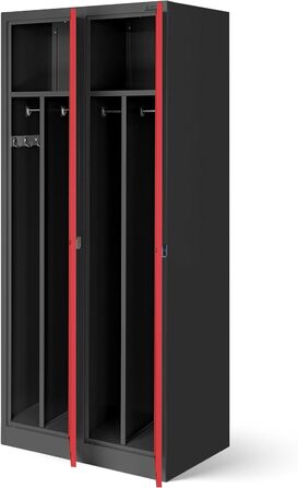 Шафа Jan Nowak, металева шафа, гардероб, шафа-шафа 2 відділення з вішалкою для одягу, роздільниками, вентиляційними отворами, 4 гачками для одягу на відділення 180 см x 80 см x 50 см Антрацит/Червоний Антрацит/Червоний 180 см x 80 см x 50 см