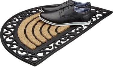 Килимок для дверей Relaxdays Coconut, нековзний та водонепроникний, смугастий, квітковий, для вулиці, імітація чавуну, чорний