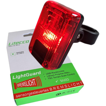 Світлодіодний задній ліхтар на батарейках зі стоп-сигналом Litecco LightGuard інтелектуальний задній ліхтар з батарейками, USB, червоний