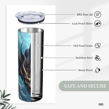 Кружка з прямою трубочкою, дизайн летючий дракон, принт, підходить для кемпінгу, офісу та дому, 590 мл