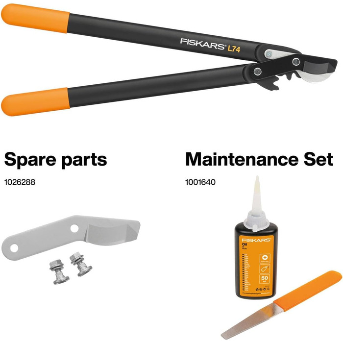 Садові секатори Fiskars PowerGear II з обвідним механізмом для свіжої деревини, з антипригарним покриттям, виготовлені з міцної інструментальної сталі, довжина 55 см, чорно-помаранчеві, L74, 1000582 L74 (діаметр гілок до 3,8 см)