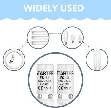 Стартер для люмінесцентних ламп, люмінесцентний для одноконтурної світлодіодної трубки лампи longlife light люмінесцентної лампи довготривалий стартер для люмінесцентних ламп LED лампи (6*4-65W), 6 шт.