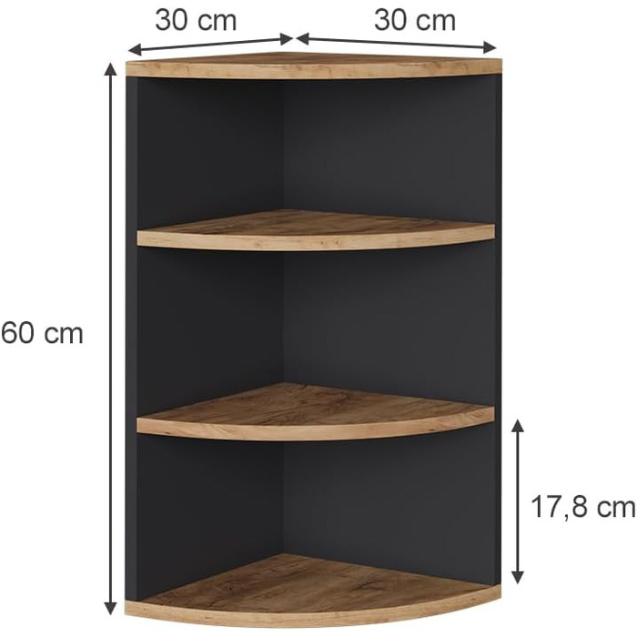 Кутова полиця Vicco Ecki, книжкова полиця, антрацит/золотий дуб, 30 x 60 см Антрацит/золотий дуб 60x30 см