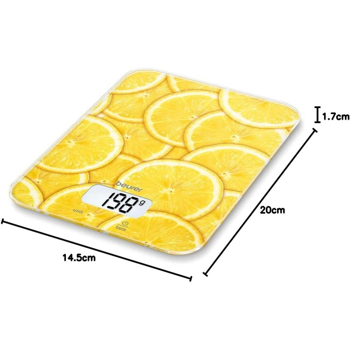 Цифрові кухонні ваги Beurer KS 19 Lemon (функція зважування тари, сенсорна клавіша, вантажопідйомність 5 кг)