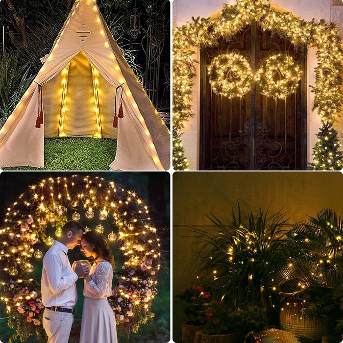 Світлодіодна батарея казкових вогнів, 2x12M 120 світлодіодів з мідного дроту з водонепроникним таймером DIY різдвяні казкові вогні