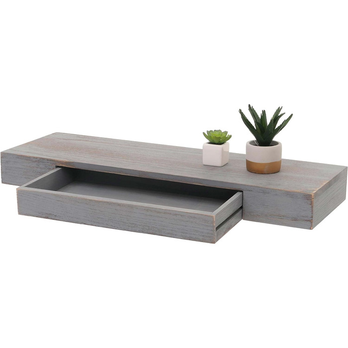 Настінна полиця Mendler HWC-H37, плаваюча полиця настінна полиця підвісна полиця, шухляда з масиву дерева 8x80x25см - сіра, пошарп