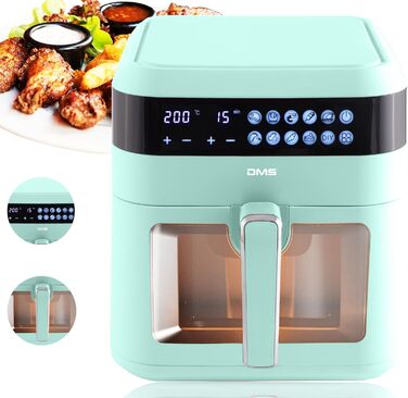 Аерофритюрниця DMS XXXL 7 літрів Фритюрниця Духова шафа Гриль з гарячим повітрям Кухонна плита Без жиру та олії включаючи 10 програм і цифровий сенсорний дисплей Таймер HFG-7 (зелений)