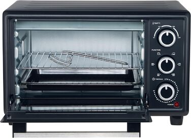 Міні-піч OptimumX 20 л, маленька міні-піч з конвекцією, таймер на 60 хв, піч для піци, 1380 Вт, чорна 20 літрів
