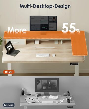 Електричний стіл OffiGo з регульованою висотою, шухлядою та USB-портом, 120 x 60 см, ергономічний комп&39ютерний стіл для роботи сидячи та стоячи, клен 120 x 60 см, бежевий