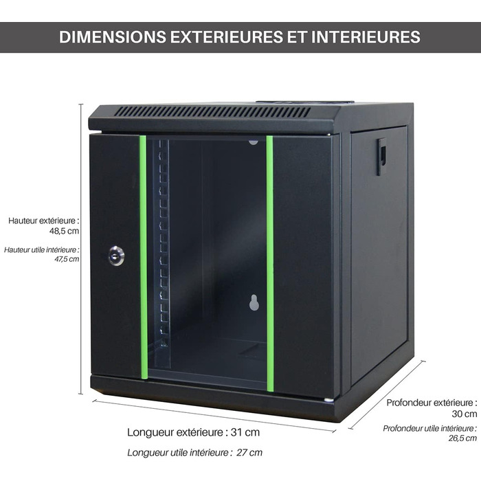 Міні-мережевий корпус WAYTEX 37483, 10 дюймів, 6U, відсік для дисків, серверний, зі скляними дверцятами та чорним замком, постачається у зібраному вигляді