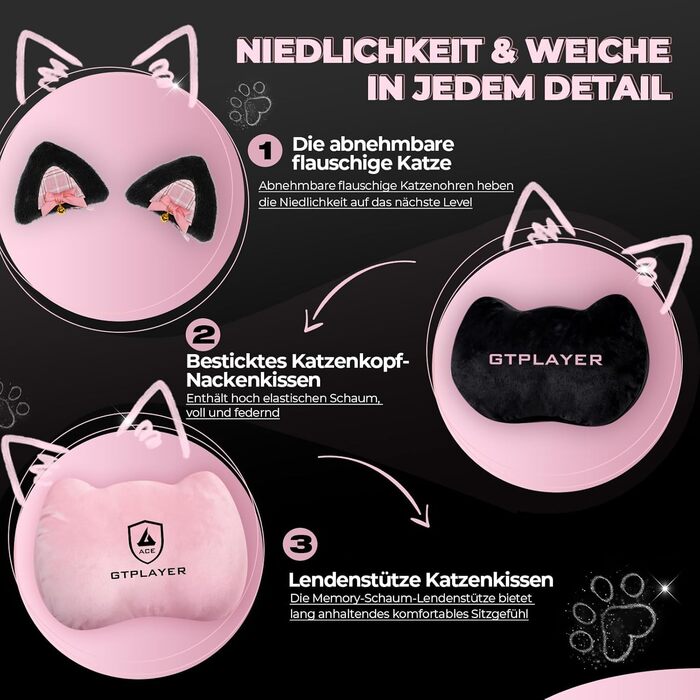 Миле ігрове крісло з оксамитовою тканиною, ергономічне офісне крісло, ігрове крісло з котячими вушками, піною з ефектом пам&39яті та підставкою для ніг, 150 кг, рожева тканина