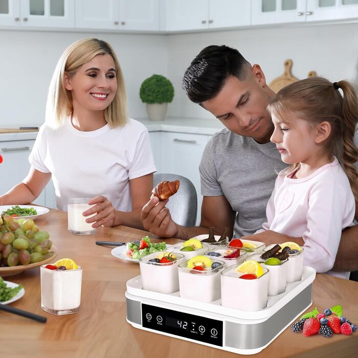 Йогуртниця, грецька йогуртниця з температурою і таймером, автоматична цифрова йогуртниця з 9 баночками, ідеально підходить для дом