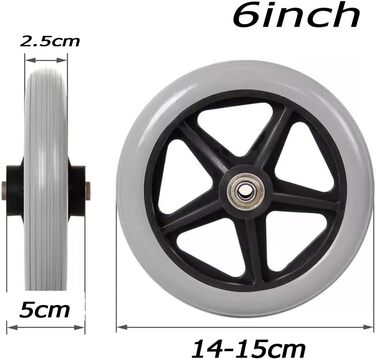 Колеса для інвалідних візків, 6-дюймове переднє колесо, маленьке колесо, нековзні колеса для інвалідних візків, запасне колесо для ручних інвалідних візків, ролерів / ходунків, інвалідів / людей похилого віку (розмір 6 дюймів / 15 см) 6inch / 15cm