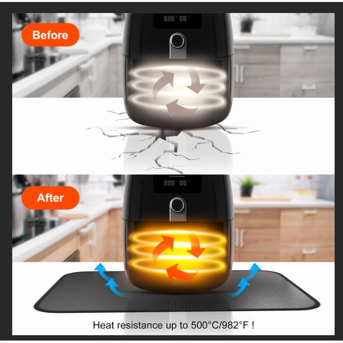 Вогнетривка підкладка Силіконовий вогнезахисний килимок зі скловолокна для стільниці Термостійкий килимок для фритюрниці Вогнетривка кавоварка Протиковзкий водонепроникний (40 x 60 см) Чорний 4060см