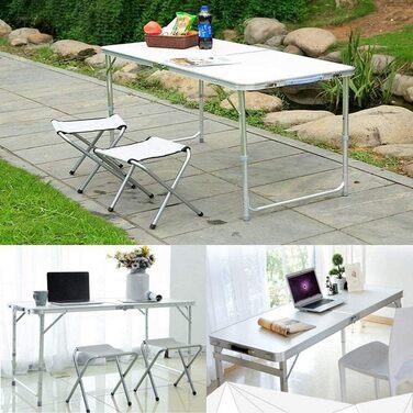 Портативний розкладний стіл Lucn для використання в приміщенні та на вулиці, алюміній, 120 x 60 x 70/62/55 см (регульована висота), для пікніка, вечірки, кемпінгу, стильний стіл, витримує до 50 кг