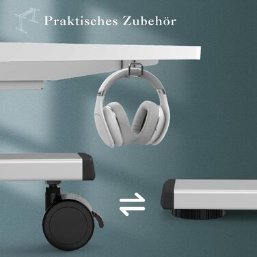 Каркас столу JUMMICO з регульованою висотою, USB-портом та кабельним лотком, електрично регульований каркас столу з колесами, стіл для роботи стоячи (білий)