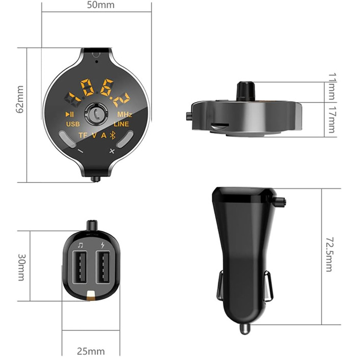 Передавач Автомобільний Bluetooth 4.2, MoreChioce Bluetooth-приймач mp3-плеєр Адаптер автомобільного радіо гучного зв'язку Bluetooth Передавач Bluetooth Бездротовий аудіоадаптер Підтримка подвійної зарядки USB