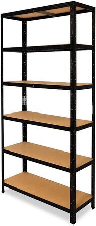 ЧОРНИЙ Міцний стелаж, чорний/металевий стелаж, 6 полиць вантажопідйомністю 145 кг кожна/Стелаж для зберігання, чорний, підвальний стелаж, побутовий стелаж, чорний/металевий стелаж, чорний, металевий, стоячий, В 200см / Ш 75см / Г 30см, 200x75x30