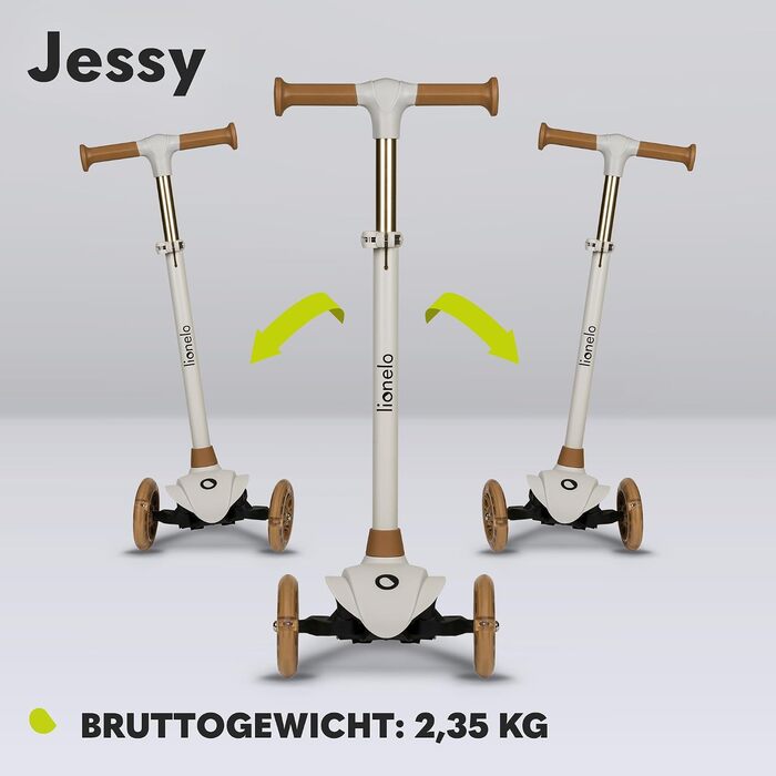 Дитячий триколісний самокат LIONELO Jessy Premium для дітей від 3 років до 50 кг, 56 x 26 x 60-80 см, коричневий