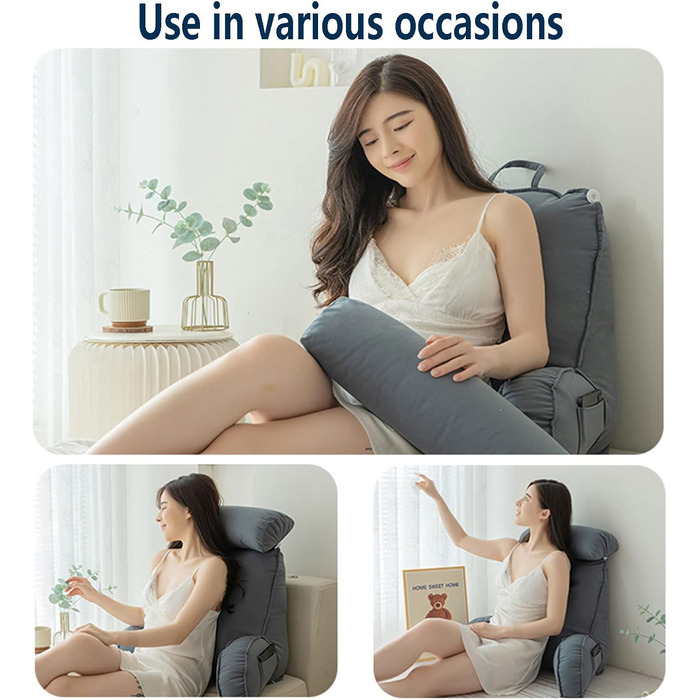 Подушка для читання з підлокітниками, подушка для спинки дивана, подушка для книги для ліжка, зі знімним валиком для шиї, подушка для підтримки сидіння для відпочинку, гри, читання, перегляду телевізора