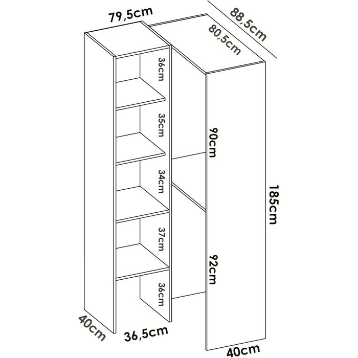 Велика шафа Bernina, каркас для кутової гардеробної, відкрита кутова вішалка для одягу, 79x88h186 см, білий