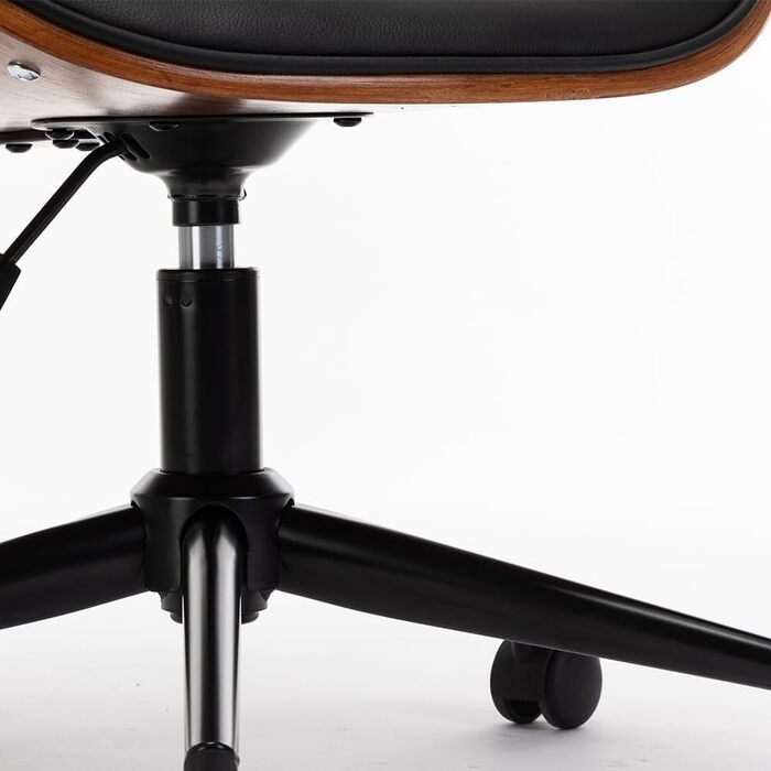 Дерев&39яне офісне крісло Mingone, комп&39ютерне крісло, ергономічне робоче крісло на 360, обертове крісло, дизайн крісла з крилами та колесами, регульована висота, шкіра, чорний колір, до 150 кг, чорні ніжки, стиль 1