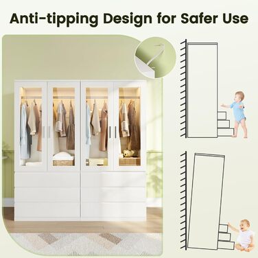 Дводверна шафа Dripex, маленька шафа з однією рейкою для одягу та 3 шухлядами 80 x 48 x 180 см Біла, мінімалістична гардеробна-шафа для спальні, дводверна 80 x 48 x 180 см