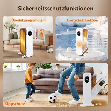 Енергозберігаючий масляний радіатор потужністю 2500 Вт з пультом дистанційного керування, 13 ребрами, розумний термостат, 3 режими нагріву, 24-годинний таймер, світлодіодний дисплей, захист від перекидання та перегріву, портативний електричний обігрівач з