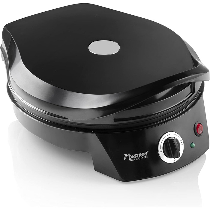 Електрична піч для піци Bestron, виробник піци до 230C, з верхнім/нижнім нагріванням, для домашньої або замороженої піци, тарт фламбе, кіш або обгортань до Ø 27см, 1800 Вт, колір Black Black Single
