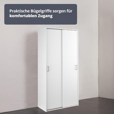 Шафа KHG, біла, 2-дверна шафа з розсувними дверима та 1 рейкою для одягу, 2 полицями, штанговими ручками, позачасова шафа з розсувними дверима, 2-дверна