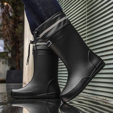 Жіночі гумові чоботи середньої висоти, широкі, для походів, літні чоботи, нековзні, унісекс, гумові чоботи до щиколотки, чоботи для верхової їзди, водонепроникні, легкі, чорні, 41/EU
