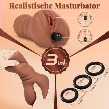 Реалістичний мастурбатор Cacuola з мінівібратором, еластичний рідкий силікон