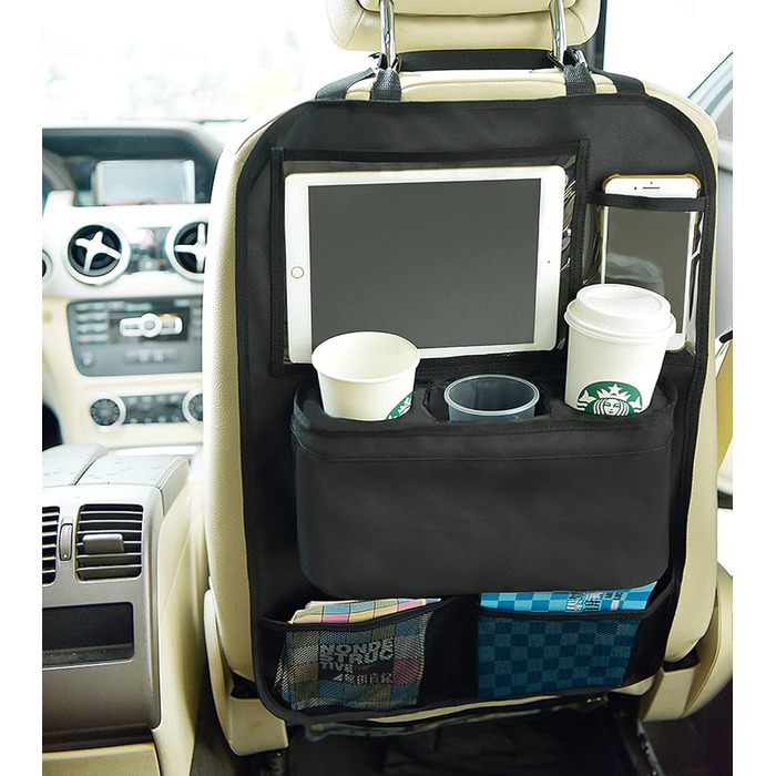 Автомобільний органайзер для заднього сидіння KALASONEER з iPad, телефоном, планшетом і 3 тримачами для чашок з ізоляційними матер