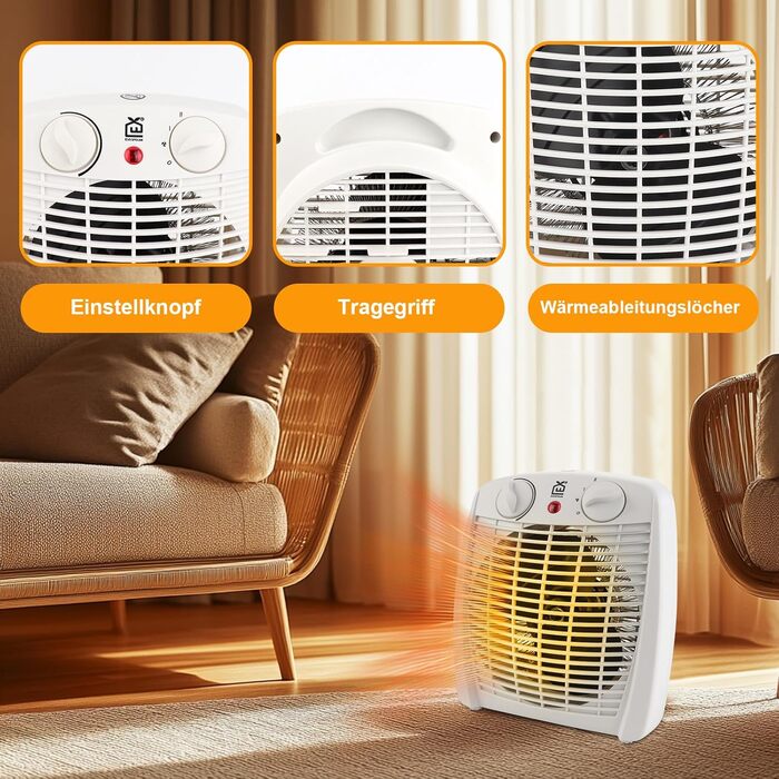 Портативний вентилятор-обігрівач з 3-ступінчастим регулюванням потужності (1000 Вт/2000 Вт/Холодне повітря), портативний тихий електричний обігрівач із захистом від перегріву та перекидання, невеликий обігрівач для спальні, офісу та ванної кімнати