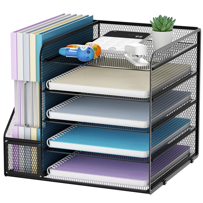 Органайзер для столу та офісних аксесуарів Marbrasse, 5-ярусний лоток для листів, сітчастий офісний органайзер для настільних аксесуарів та зберігання (чорний)