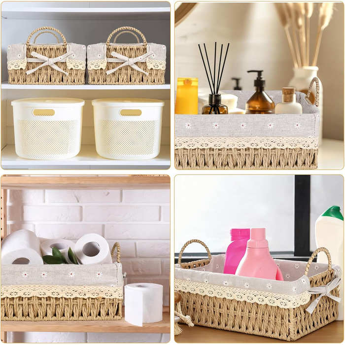 Плетений кошик для зберігання в стилі бохо - подарунковий кошик з 2 предметів у техніці макраме, порожній, кошик для зберігання туалетного паперу, кошики для ванної кімнати з подвійними ручками, кошик для зберігання у ванній кімнаті, вітальні, кухні, дитя