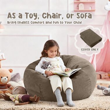 Крісло-мішок Nobildonna для дітей та дорослих, лише чохол (без наповнювача) для дивана з м&39якими іграшками, 110 x 89 см, теплий сірий колір, велике (лише чохол)